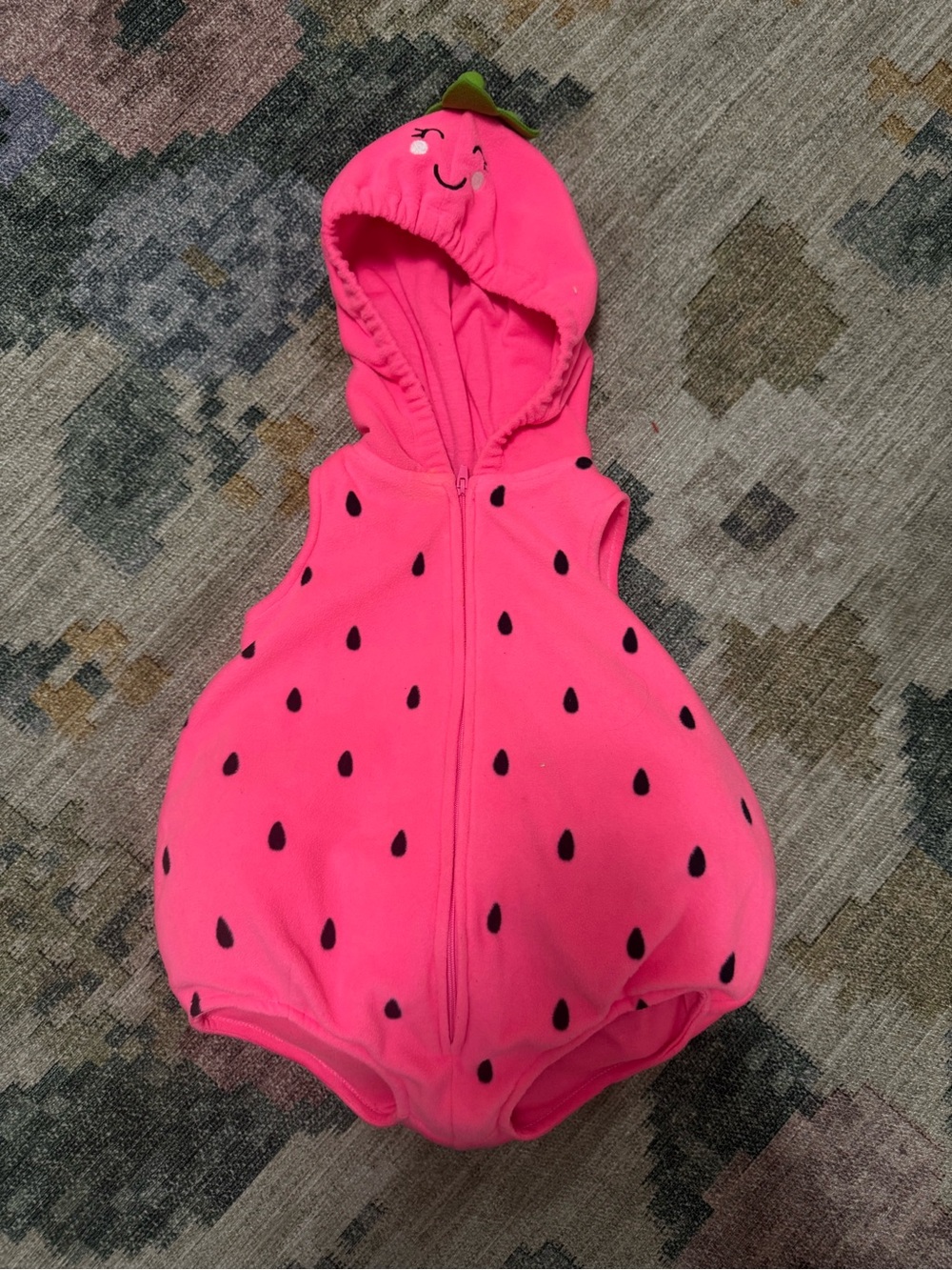 Carter's Bright Pink Watermelon Hooded One-Piece Romper -like new - 12 months